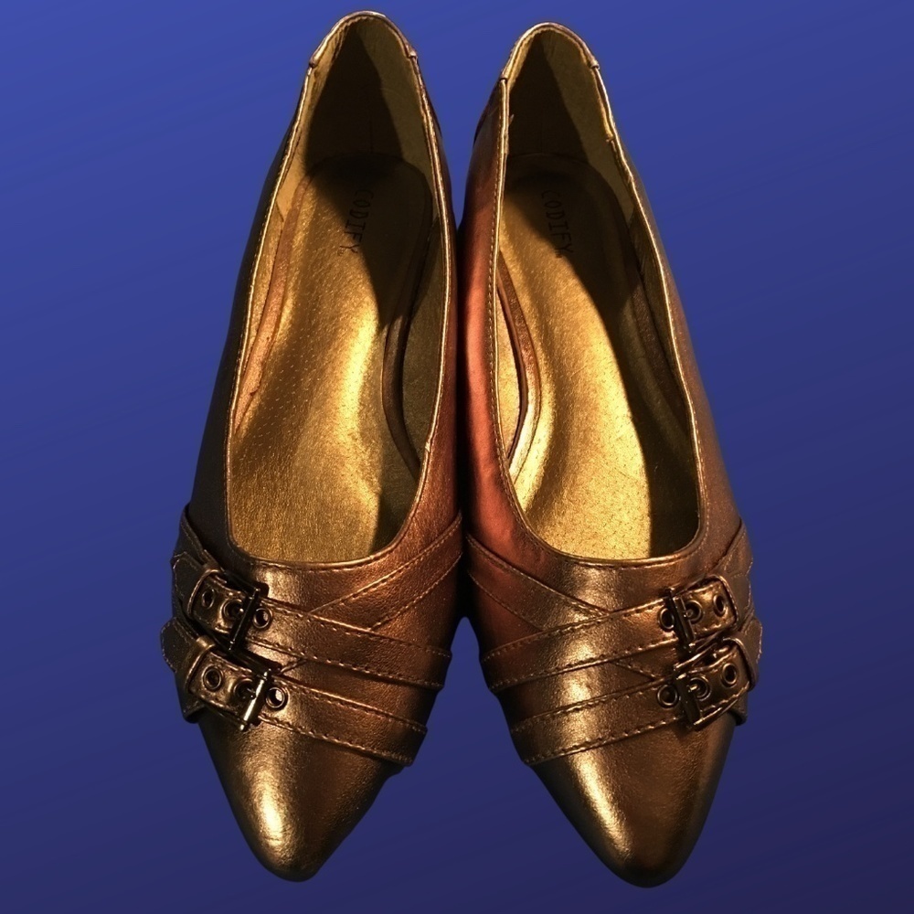 CODIFY Pointed Toe Dress Flats W/Accent Buckles, ROSE GOLD, Women’s 10, NWOB